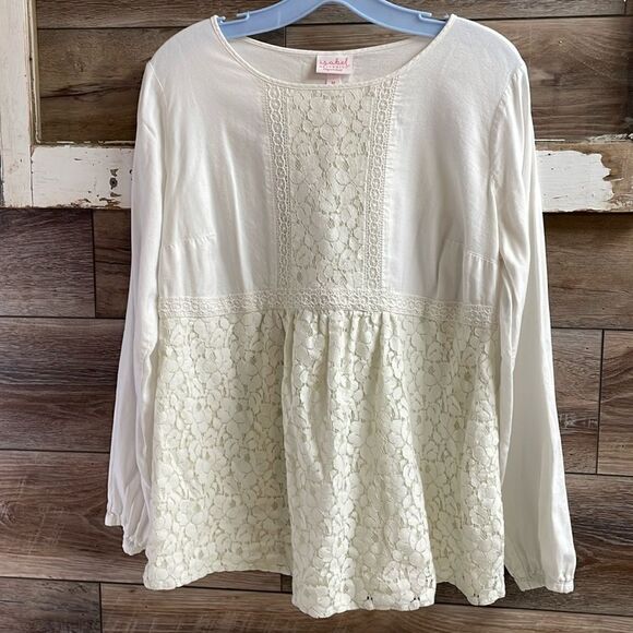 Isabel Maternity White Cream Long Sleeve Lace Babydoll Shirt Top Blouse  Medium - Picture 1 of 7